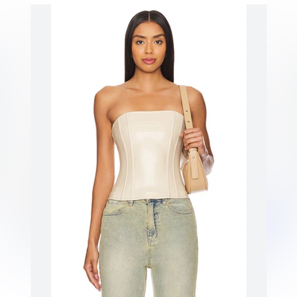 WeWoreWhat Women's Beige Leather Jacket
